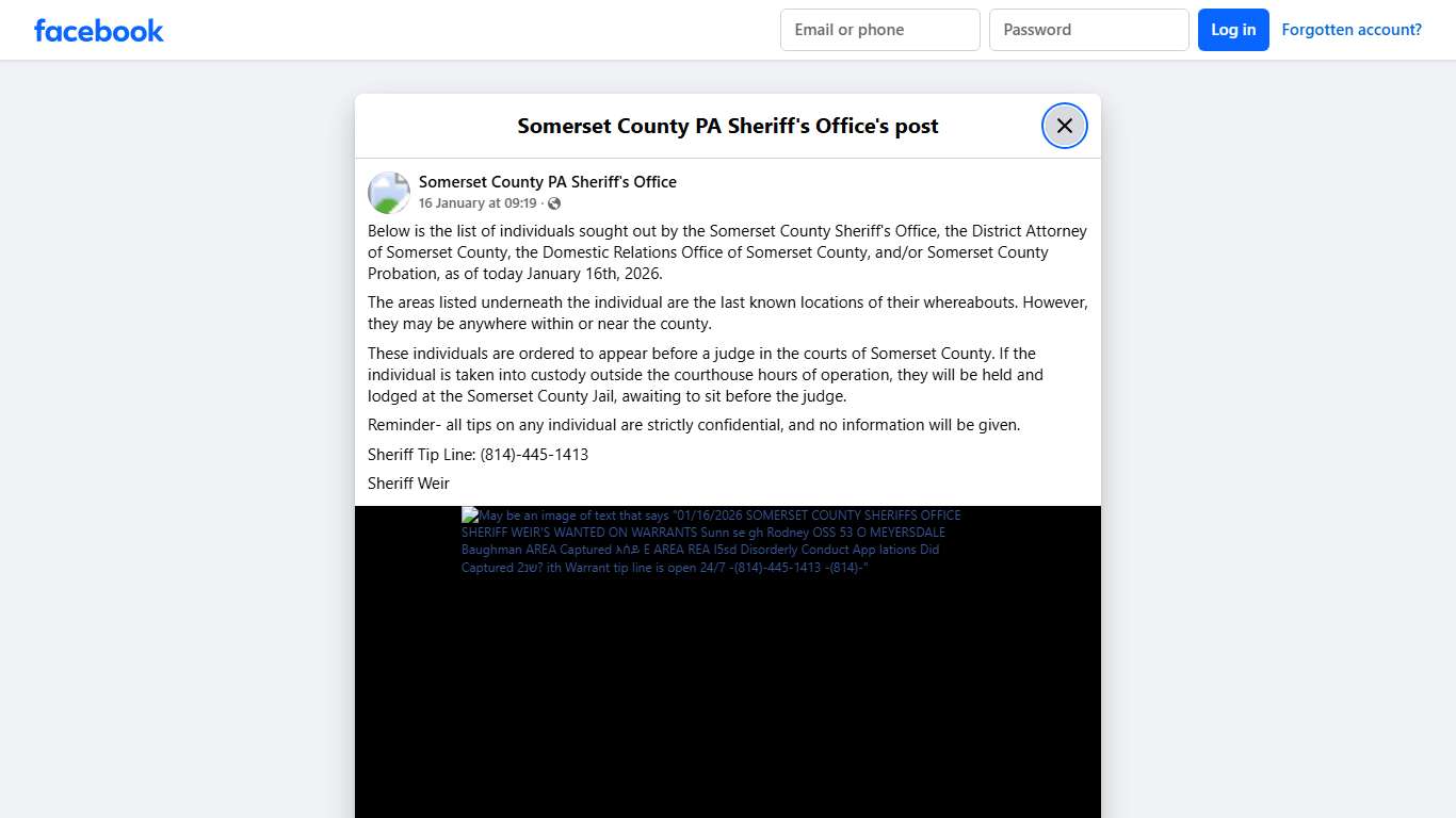 Below is the list of... - Somerset County PA Sheriff's Office Facebook